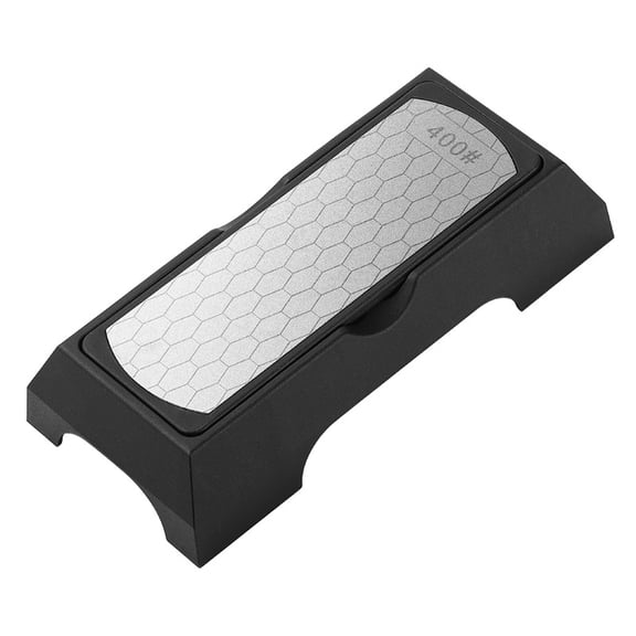 Dual-Sided Diamond Sharpening Stone, Professional Grade Kitchen Knife Sharpener with Non-Slip Base, Coarse & Fine Grit for Chef Knives, Scissors, and Garden Tools, Silver Chrome