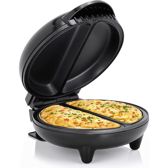 Dual-Sided Flip Electric Omelet Maker, Two 6.5 Inch Non-Stick Plates for Pancake Taco Crepe Frittata, Compact Household Kitchen Cooker