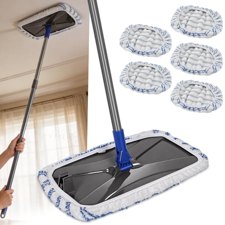 Dual Sided Flip Mop, Wet Dry Microfiber Dust Mop with 4 Pads & Scraper, 360° Swivel for Hardwood, Laminate, Tile, Pet Hair Cleaning