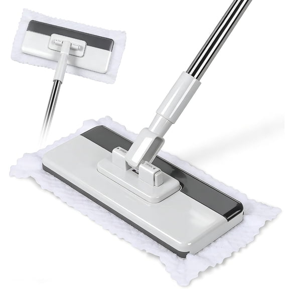 Dual Sided Flip Mop, Wet Dry Microfiber Dust Mop with 4 Pads & Scraper, 360° Swivel for Hardwood, Laminate, Tile, Pet Hair Cleaning