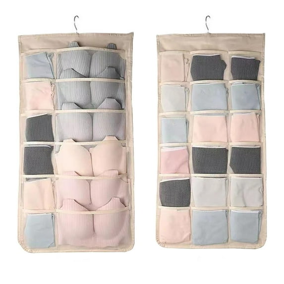 Dual-Sided Hanging Closet Organizer with Mesh Pockets|Rotating Metal Hanger for Bras, Underwear, Socks, & Accessories, Space-Saving Wardrobe Storage for Home or Dorm