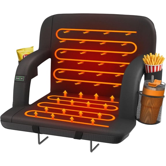 Dual-Sided Heated Stadium Seats for Bleachers with Back Support, 3 Levels Heating Stadium Seating for Bleachers Seat with Backrest, 5 Pockets Portable Stadium Chair for Outdoor