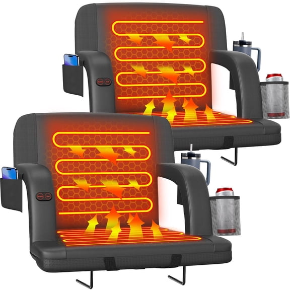 Dual-Sided Heated Stadium Seats for Bleachers with Back Support, Portable Heated Bleacher Seat with Backrest, 3 Heat Levels, 5 Pockets Ideal for Outdoor Stadiums and Events - Black