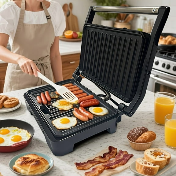 Dual-Sided Heating Non-Stick Electric Griddle - 8-in-1 Breakfast Sandwich Maker, Waffle/Pancake Maker, Steak/Burger/Pork Chop Grill | Portable BBQ Grill, Pie Maker, Light Toaster