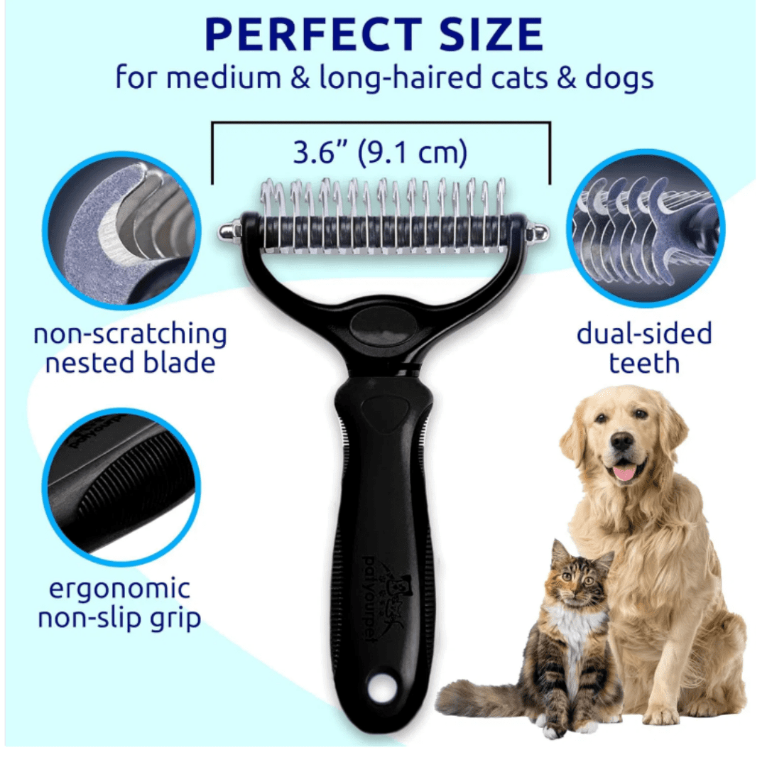 Dual-Sided Pet Grooming Brush, 9 & 17 Teeth Deshedding Dematting Comb with Non-Slip Handle, Skin Safe Grooming Tool for Dogs, Cats and Horses