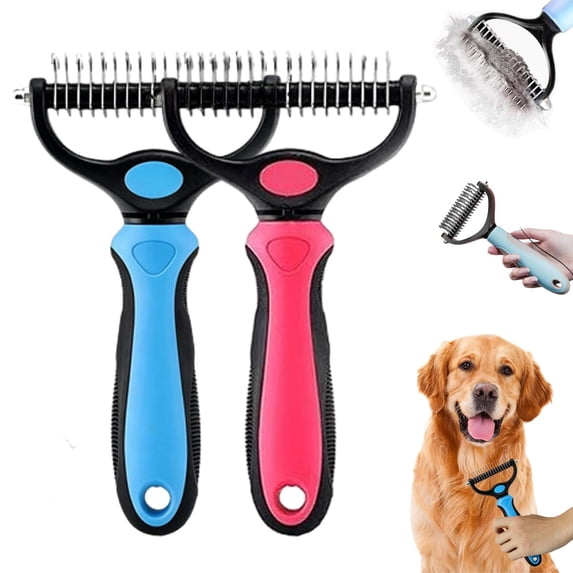 Dual-Sided Pet Grooming Comb for Dogs & Cats, Deshedding and Dematting Brush for Tangles, Knots & Loose Fur