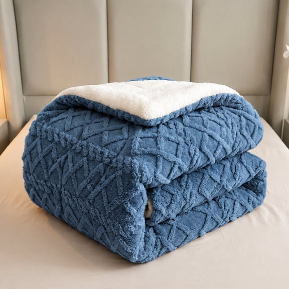 Dual‑Sided Plush Comforter, Thick Warm Fluffy Bedding Comforter for Cold Weather, Soft Cozy Bed Comforter for All‑Season Use Twin size Light Blue