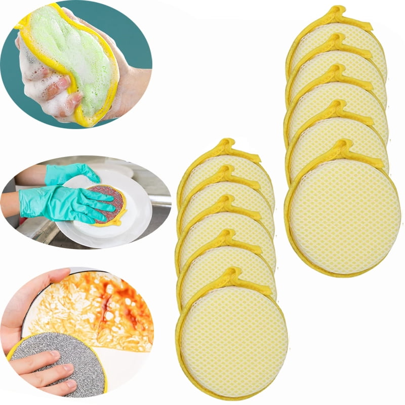 Sponge Cleaner Round Dual Sided Round Dish Sponge Scrubber for Kitchen Cleaning Dishes Pans ...