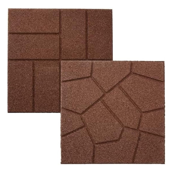 Dual Sided Rubber Paver Tile - 16" X 16" X 3/4" (Brown, 5 Tiles)