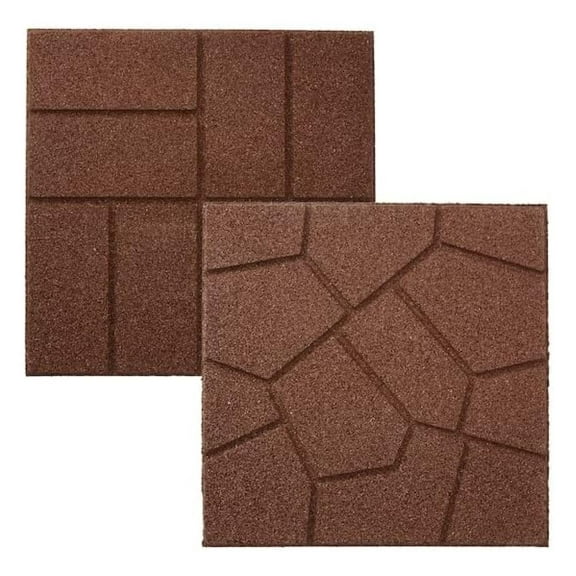 Dual Sided Rubber Paver Tile - 16" X 16" X 3/4" (Brown, 5 Tiles)