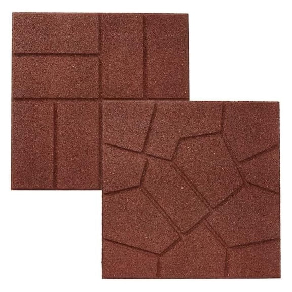 Dual Sided Rubber Paver Tile - 16" X 16" X 3/4" (Red, 5 Tiles)
