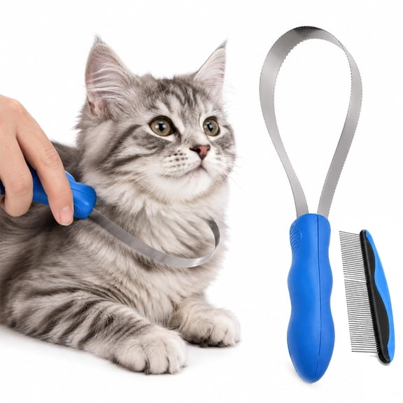 Dual Sided Shedding Blade for Cats and Dogs, Stainless Steel Pet De-Shedding Grooming Tool with ABS Soft Grip, Removes Loose Hair and Undercoat for Heavy Shedding