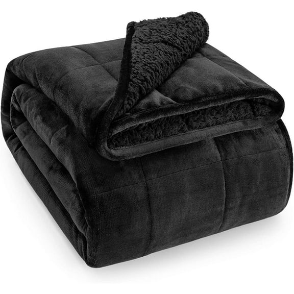 Dual-Sided Sherpa Fleece Weighted Blanket, 20 lbs 60x80 Inches Black Fluffy Heavy Blanket with Plush Flannel Top
