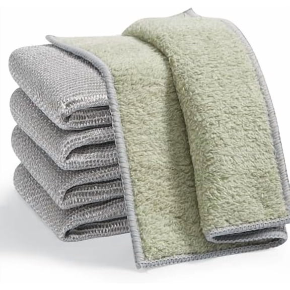 Dual-Sided Silver Microfiber Cleaning Cloth, Reusable Non-Scratch Dishwashing Rag, Multipurpose Scrubbing Pads for Kitchen, Glass, Stainless Steel