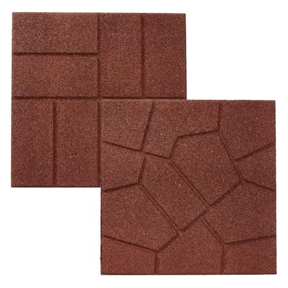 Dual Sided Square Rubber Paver Floor Tiles 16" X 16" X 3/4" Thick for Patios and Yards and Gardens (5, Red)
