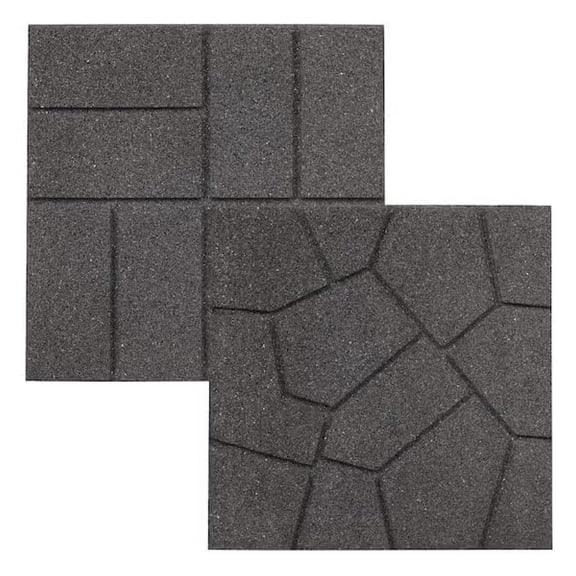 Dual Sided Square Rubber Paver Floor Tiles 16" X 16" X 3/4" Thick for Patios and Yards and Gardens (8, Gray)