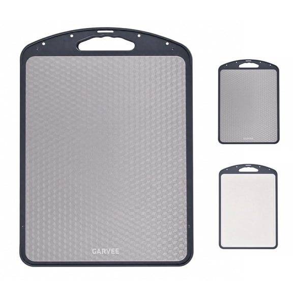 Dual Sided Stainless Steel Cutting Board Large, Kitchen Chopping Board with Juice Groove Handle - 18x12 in