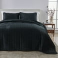 thumbnail image 1 of Dual-Sided Velvet Box-Stitched Heavyweight 3-Piece King Quilt Set, Black, 1 of 6