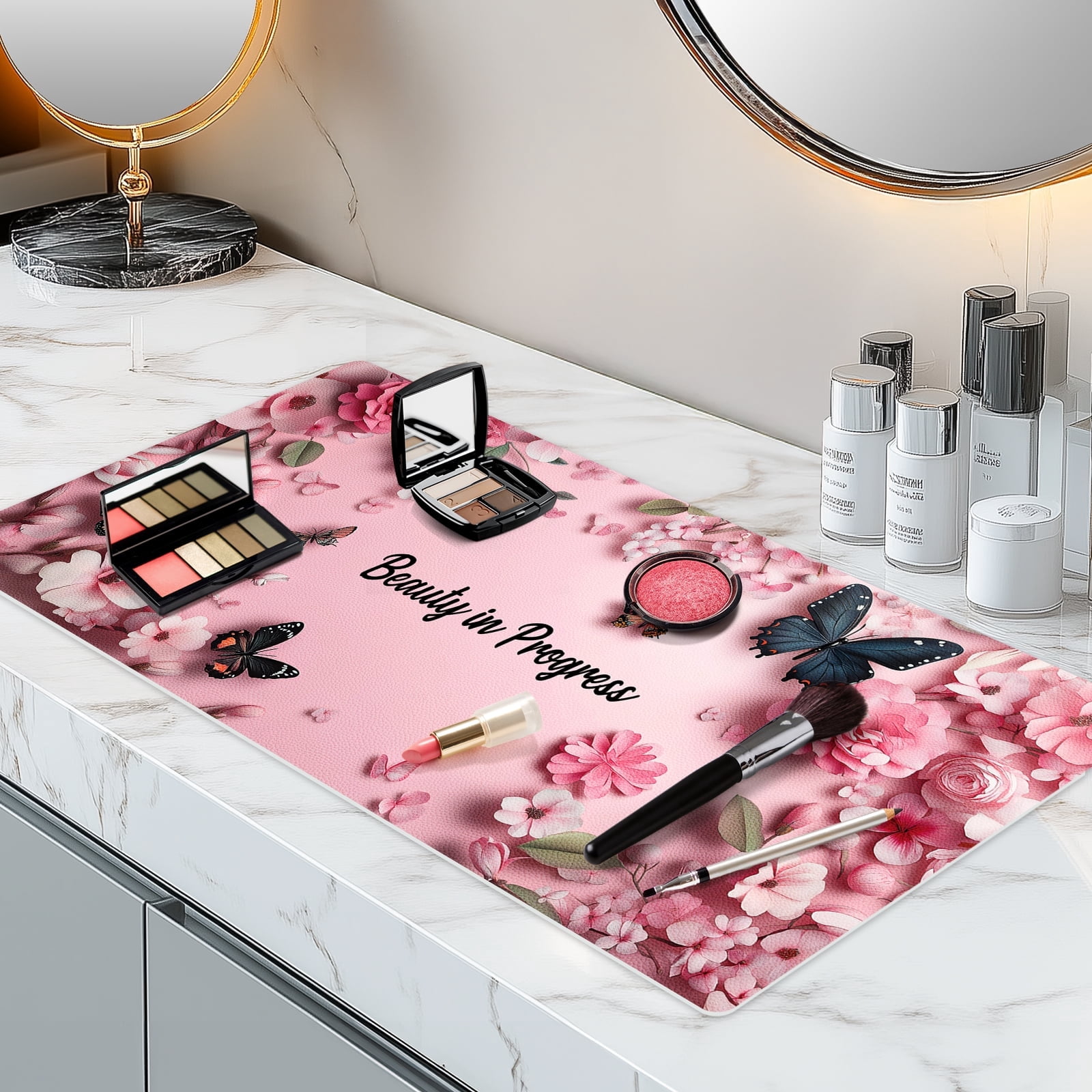 Dual-Sided Waterproof Synthetic Leather Makeup Mat for Desk, Makeup ...