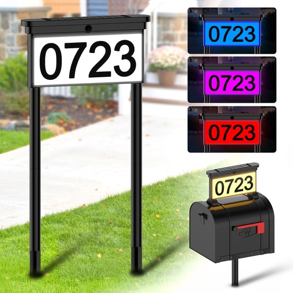 Dual Sides Solar Sign for House Address or Mailbox Number RGB LED Lights