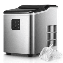 Dual-Size Countertop Ice Maker 28lbs in 24h, 9 Bullet Ice in 6Mins, Selfclean, Stainless Steel, AICOOK