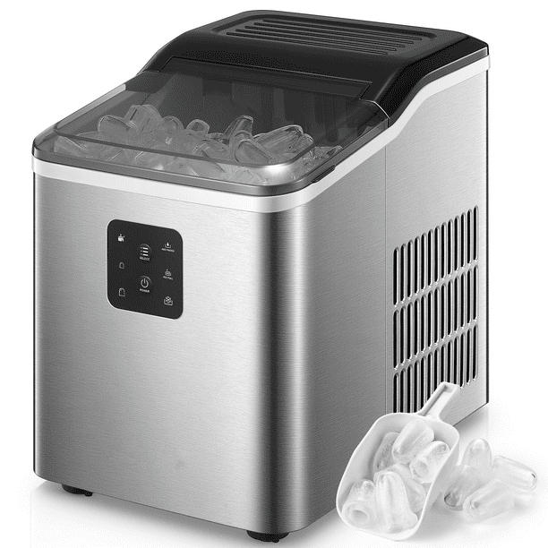 DualSize Ice Maker Countertop, 9 Bullet Ice in 6M, 28lbs in 24h, Selfclean, Stainless Steel
