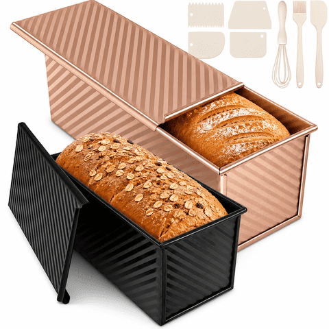 1lb & 2.2lb  Pullman Bread Pan Set with Covers - Toolkit Included, Square Loaf Molds for Sandwich Bread & Sourdough, Complete Baking