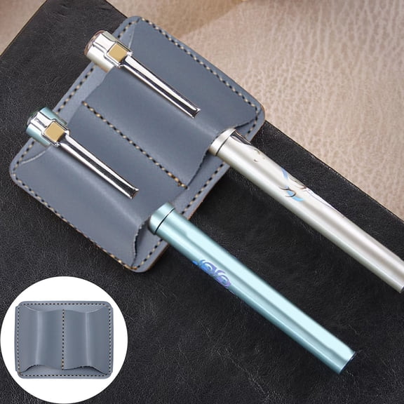 Dual Slot Leather Pen Loop Holder, Soft PU Adjustable Detachable Pencil Clip for Notebook Journal Diary Book Office Teacher Student Portable Writing Tool Storage Organizer,2.87"×2.36",1PC,Gray