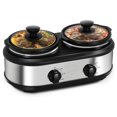 thumbnail image 1 of Dual Slow Cooker Buffet Server Food Warmer with 3 Adjustable Temperature Modes, Double Slow Cooker with 1.5 QT Ceramic Pot and Removeable Glass Lid, Dishwasher Safe, Stainless Steel, 1 of 7