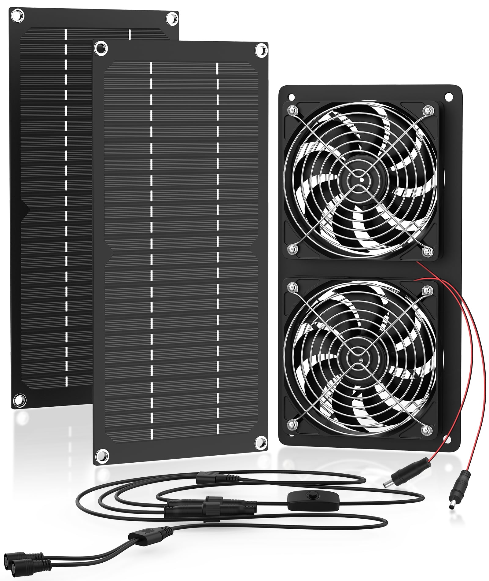 Inlife Dual Solar Panel 12in Duct 200 CFM Ventilation Fan 45Db, 3000 RPM for Chicken Coop - Black