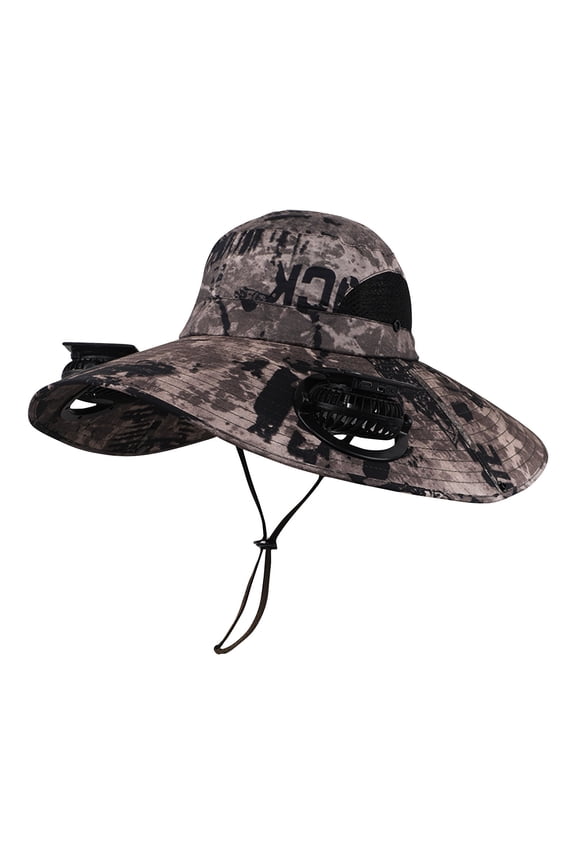 Dual Solar Powered Fan Hat for Men & Women, UV Protection Wide Brim Safari Sun Hat with Adjustable Cooling Fans, Waterproof Breathable Fishing Hiking Garden Outdoor Cap
