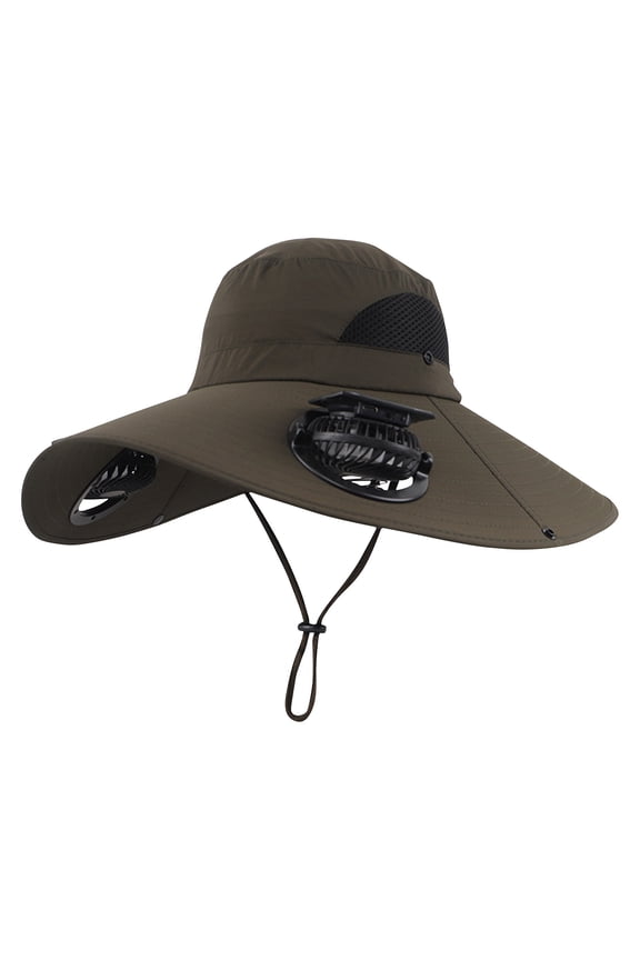 Dual Solar Powered Fan Hat for Men & Women, UV Protection Wide Brim Safari Sun Hat with Adjustable Cooling Fans, Waterproof Breathable Fishing Hiking Garden Outdoor Cap