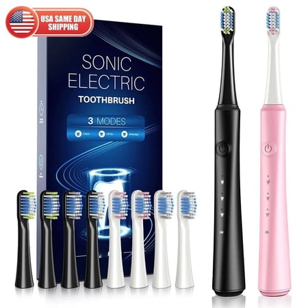 Dual Sonic Electric Whitening Toothbrush Rechargeable 30 Day 3 Mode 8 Brush Head