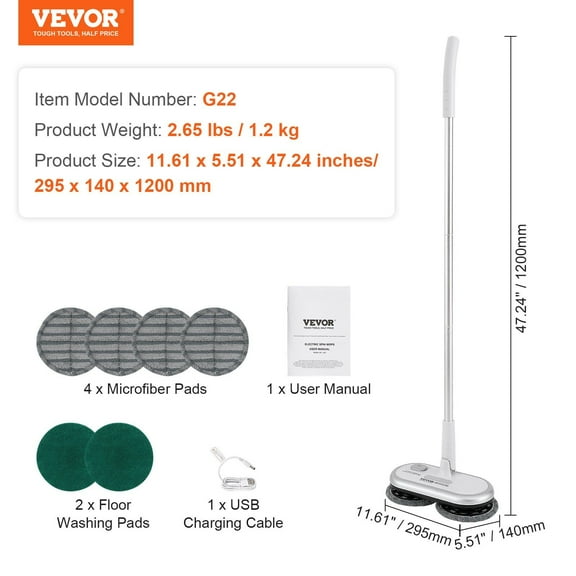 Dual-Spin Cordless Electric Mop, 70 Min Powerful Cleaning, 6 Pads Included - for Hardwood/Bathroom/Tile