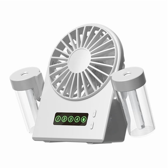 Dual Sprays Desktop Fan Humidifier 2-in-1 USB Portable Digital Display Water Supplement Sprays Fan 1200mah White,1 * fan,White