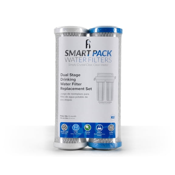 Smart Pack Dual-Stage Under-Sink Water Filter Replacement 5 & 0.5-Micron CTO Carbon Block, 2.5 x 10 | Fits GXSV10R & Compatible Under-Sink Systems