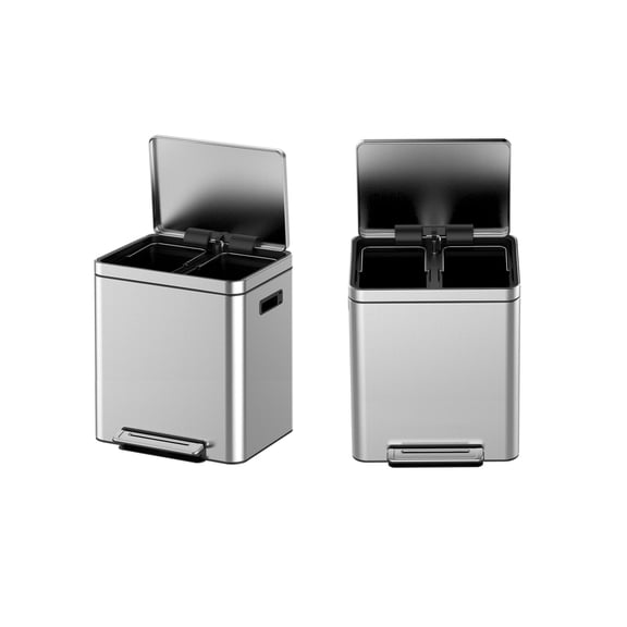Dual Stainless Steel Kitchen Trash Can  9.5 Gallon (2x18L) – Step Pedal Recycling Bin, Soft-Close Lid, Removable Buckets, Large Capacity, for Home/Office