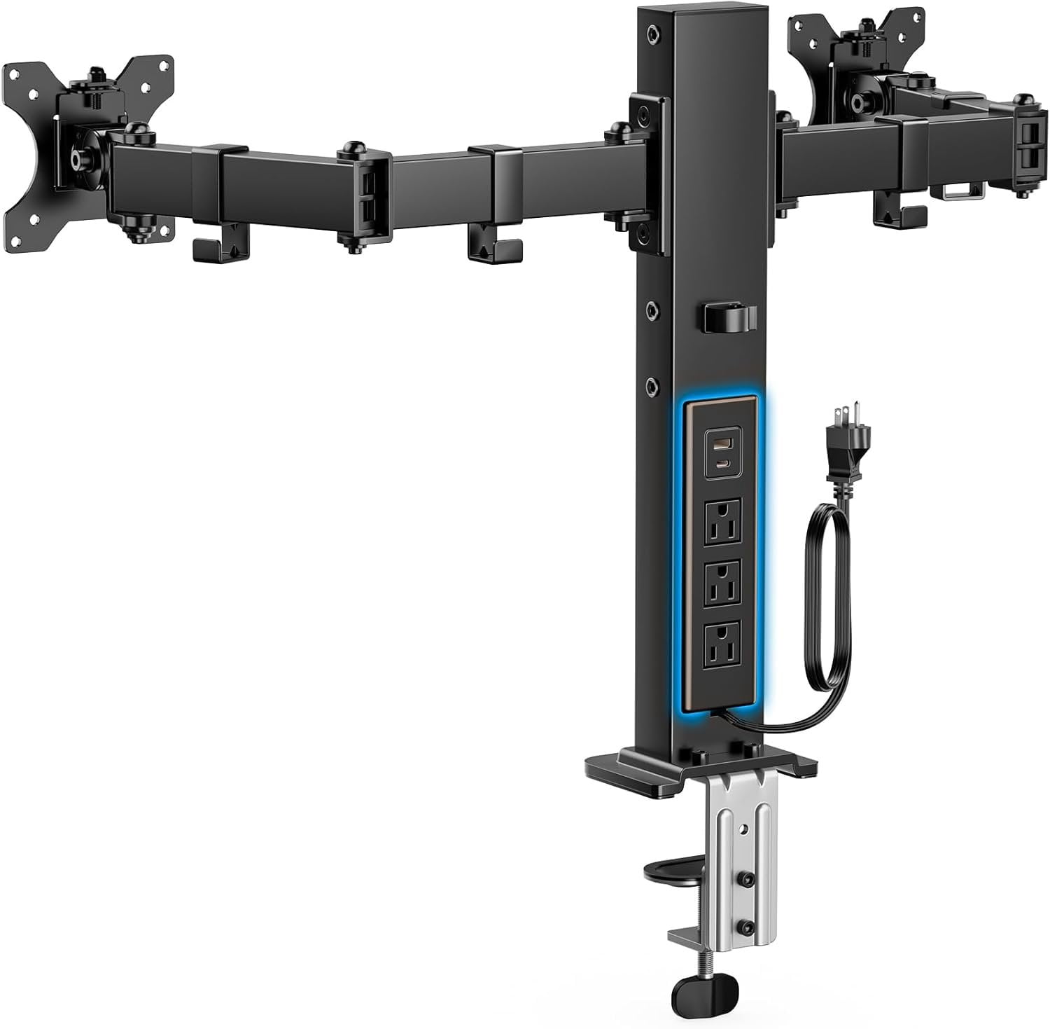 Dual Stand with Power Outlet, Full Motion Double Stand with Adjustable ...