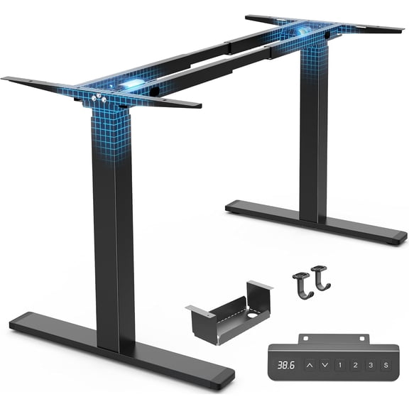 Dual   Standing Desk Frame, Sit Stand up Desk  for .2" to 86.6" Desktop, Computer Desk  with  Tray, 3 Memory Height Presets, 2 Hooks, Black Frame Only