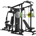 thumbnail image 1 of Dual-Station Smith Machine Home Gym, 140LB Weight Stack with LAT Pull-Down & Leg Press, All-in-One Workout Station for Couples & Family Strength Training, 1 of 9
