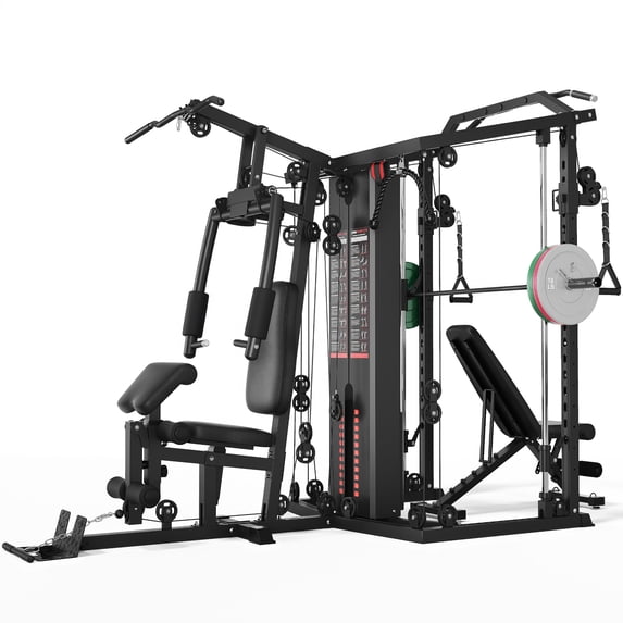 MITONOS Dual-Station Smith Machine Home Gym, 140LB Weight Stack with LAT Pull-Down & Leg Press, All-in-One Workout Station for Couples & Family Strength Training