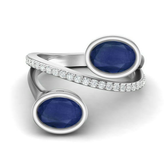 Mooneye Dual Stone 925 Sterling Silver 2.36 Cts Oval Blue Sapphire Women Engagement Bypass Ring