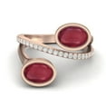 thumbnail image 1 of Dual Stone 925 Sterling Silver Rose Vermeil 2.36 Cts Oval Shape Ruby Glass Filled Boho Engagement Statement Bypass Ring, 1 of 3