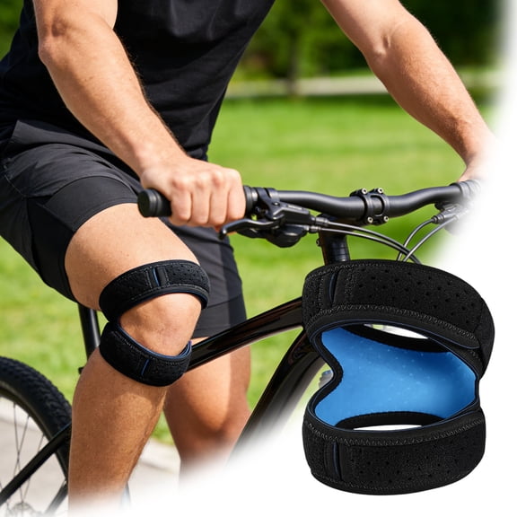 Dual Strap Patella Knee Support Adjustable Compression Brace For Running Tennis Injury Recovery Sports(Black-20X17Cm)