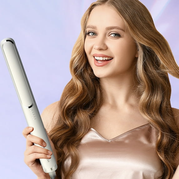 Dual Styler Iron Curling Wand & Hair Straightener, Temp Adjustable Fast Heating Metal Tool for All Hair Types Salon Curls Wet/Dry Use (White)