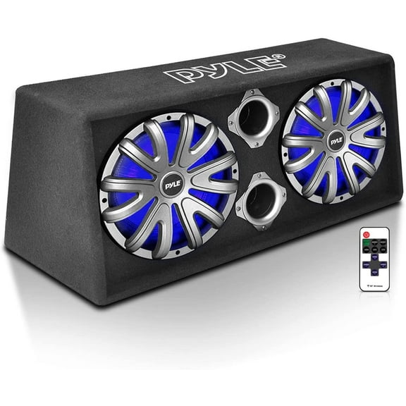 Dual Subwoofer Box System - 8'' 400-Watt Slim Mount Truck Audio Subwoofer Box - Rear Vented Design with Built-in Illuminating LED Lights, 2x400 Watts Max Power