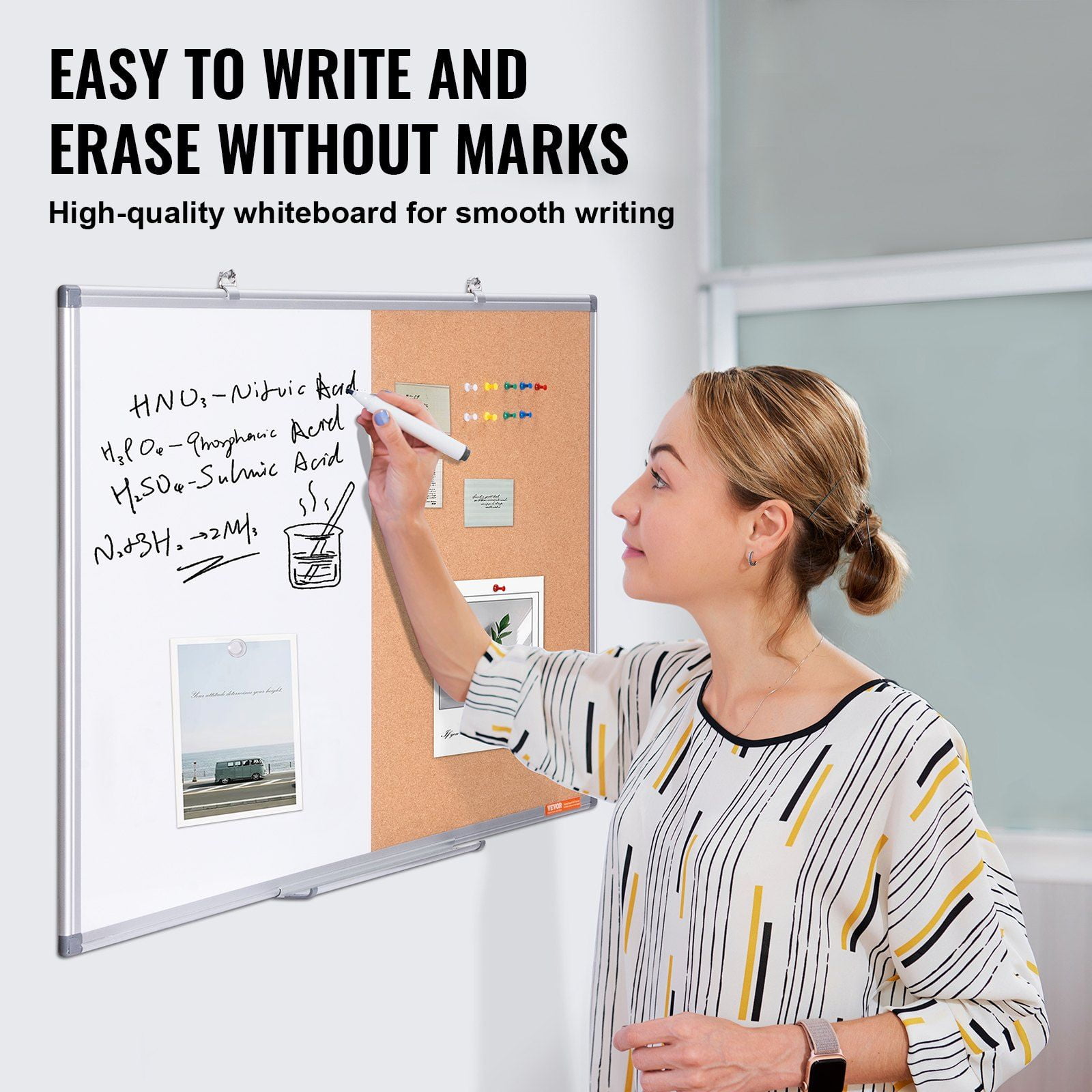 Dual-Surface 36"x24" Whiteboard & Cork Board Combo with Aluminum Frame - Perfect for School, Home, Office Organization