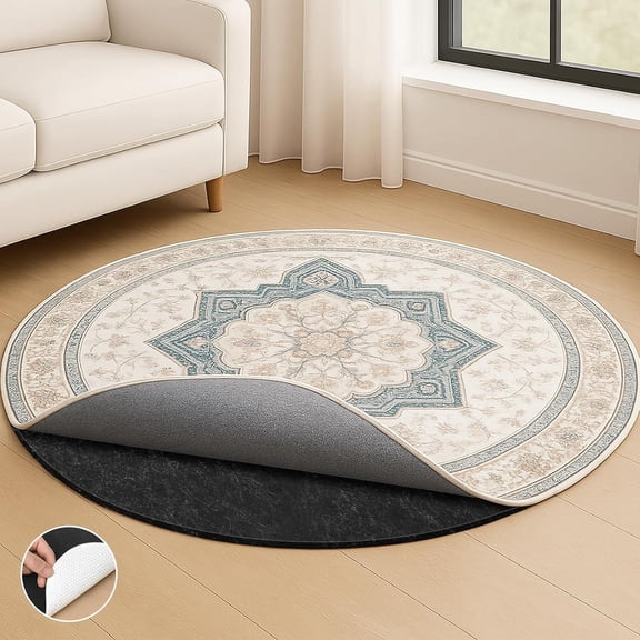 Dual Surface 5' Round Rug Pad, Waterproof 1/4" Thick Felt + Rubber Backing, Non Slip Round Carpet Gripper for Area Rugs, Protective Cushioned Pads for All Floors
