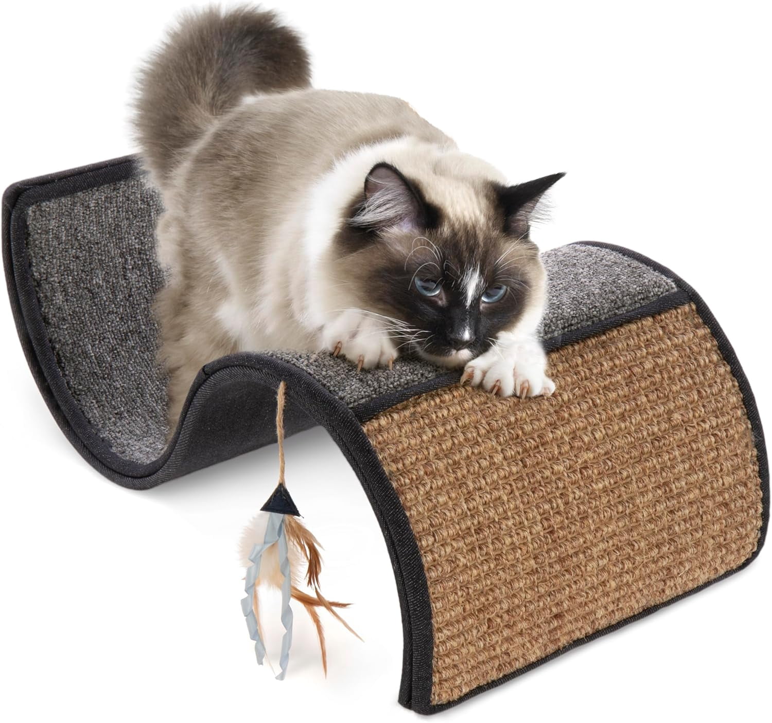 Dual-Surface Cat Scratching Post with Lounge and Hideaway, Gray Furniture Protector for All Cats