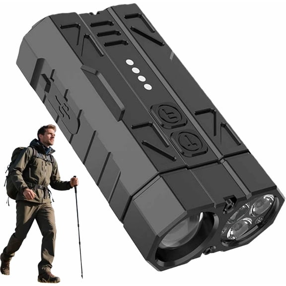 Outdoor Flashlight, High-Brightness Pocket Dual-Module, 4 High-Brightness LED Beads, Dual Switch Spotlight and Floodlight, Aluminum Alloy for Outdoor Camping Hiking(Q)